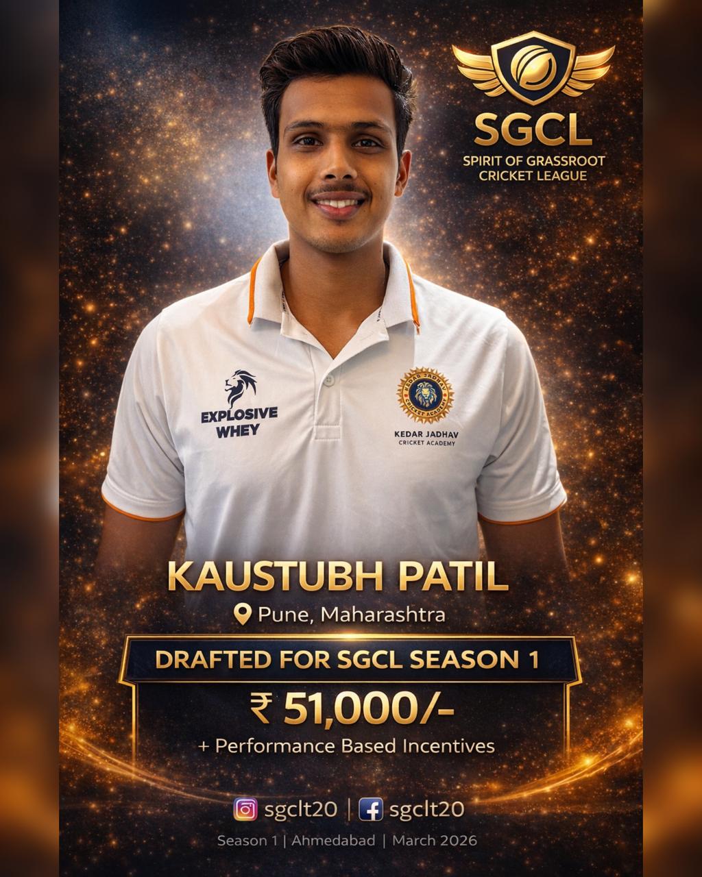 Drafted player of SGCL Cricket League Season 1