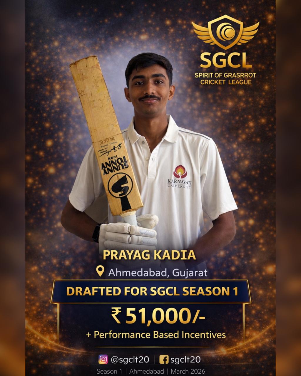 Drafted player of SGCL Cricket League Season 1