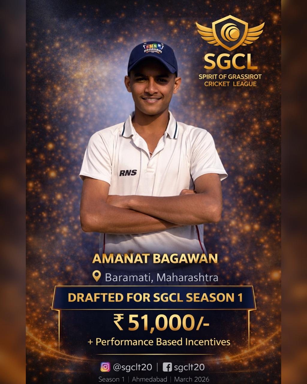 Drafted player of SGCL Cricket League Season 1