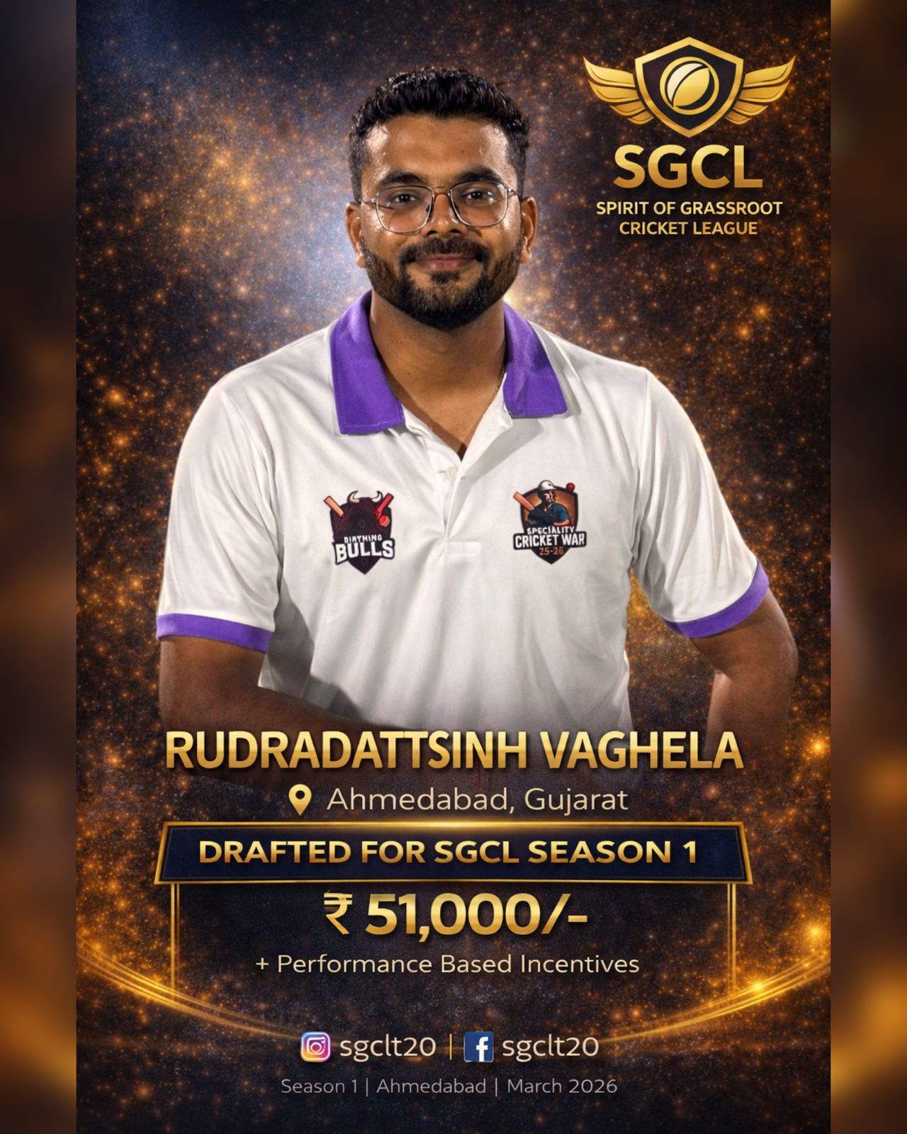 Drafted player of SGCL Cricket League Season 1