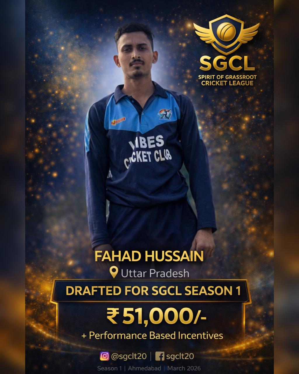 Drafted player of SGCL Cricket League Season 1